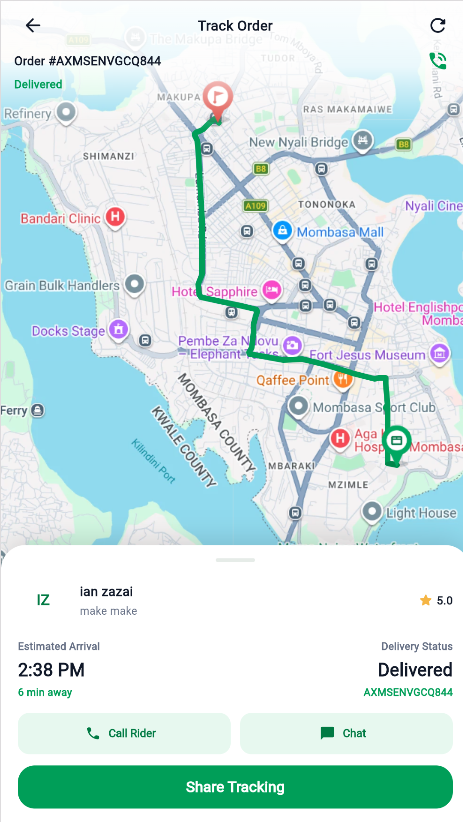 Senda live tracking screen