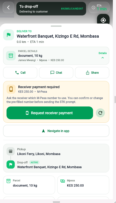 Senda rider receiver payment required screen
